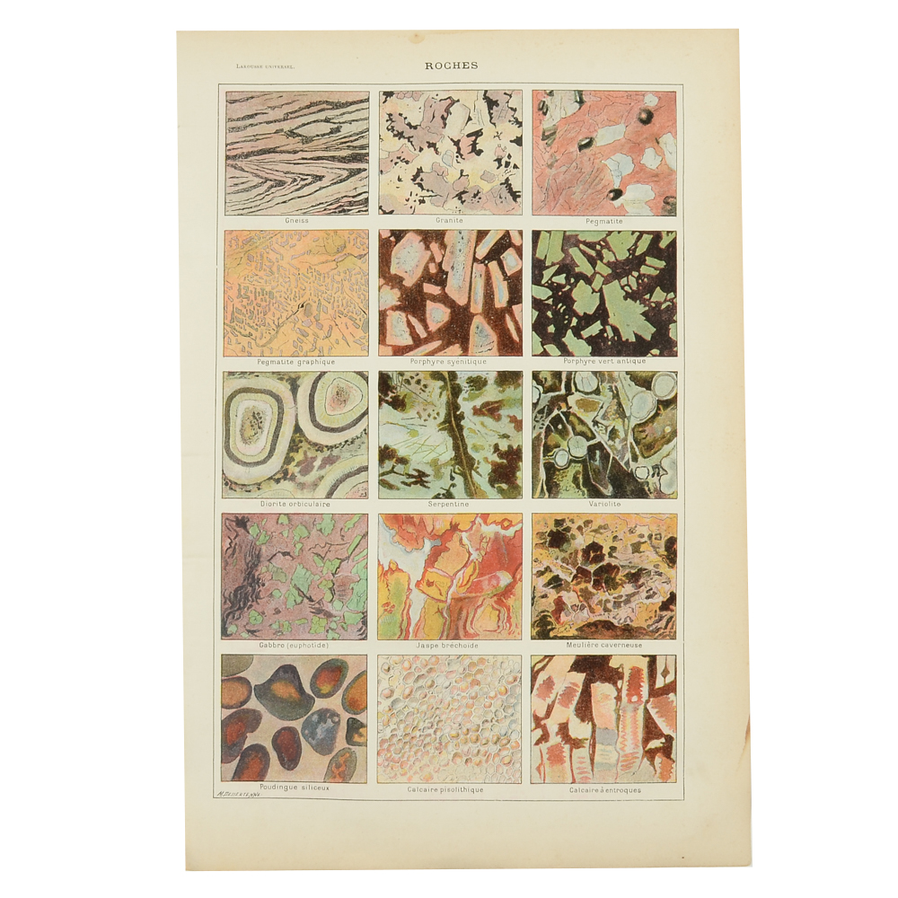 Antique Maurice Dessertenne Chromolithograph Rock Illustration