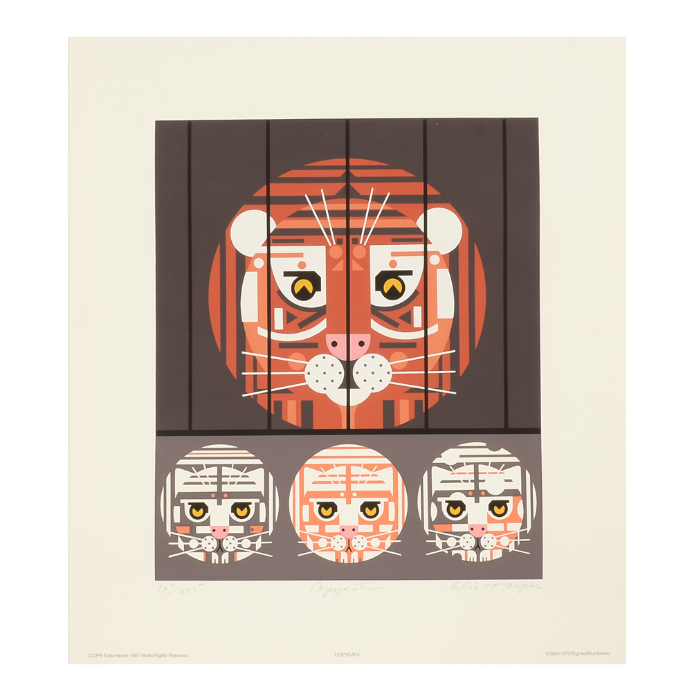 Edie Harper Original 1987 Limited Edition Serigraph "Copycats"