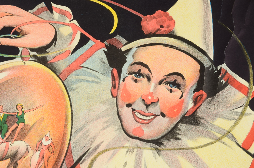 Original 1930s English Circus Clown Poster by Willson's Show Printers