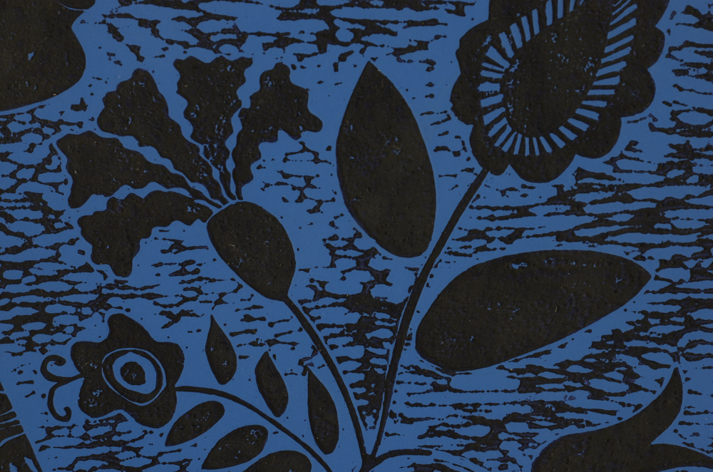 Judith Lamb Original Linoleum Cut Print "Black and Bluebirds"