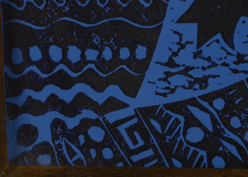 Judith Lamb Original Linoleum Cut Print "Black and Bluebirds"