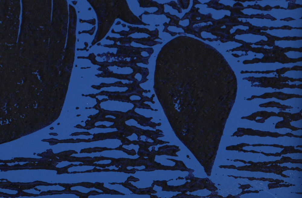 Judith Lamb Original Linoleum Cut Print "Black and Bluebirds"