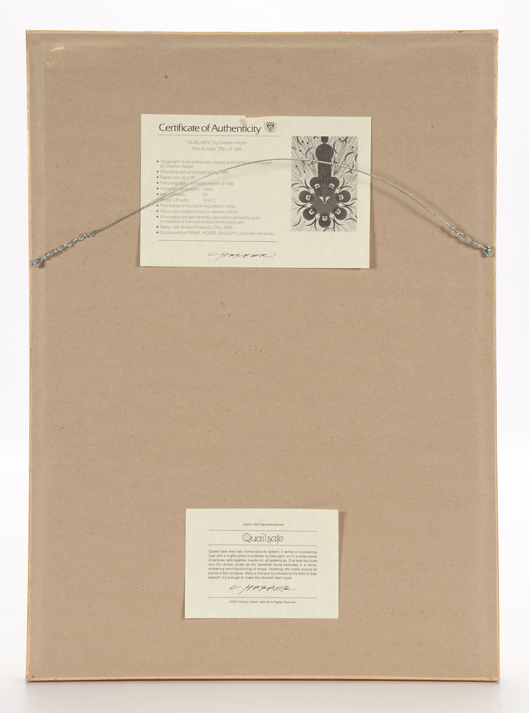 Charley Harper Signed 1983 Limited Edition Serigraph "Quailsafe"