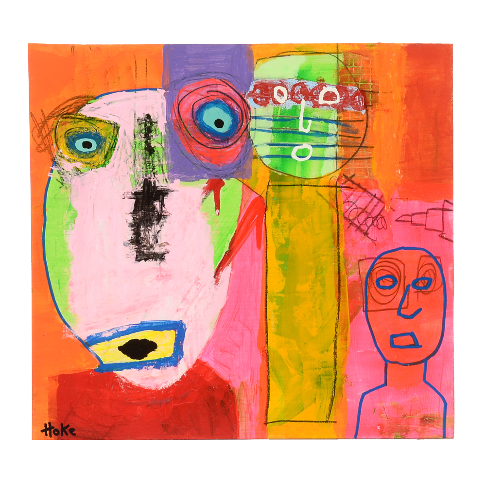 Bob Hoke Original 2015 Outsider Art Acrylic Painting on Plywood "Circus Bingo"