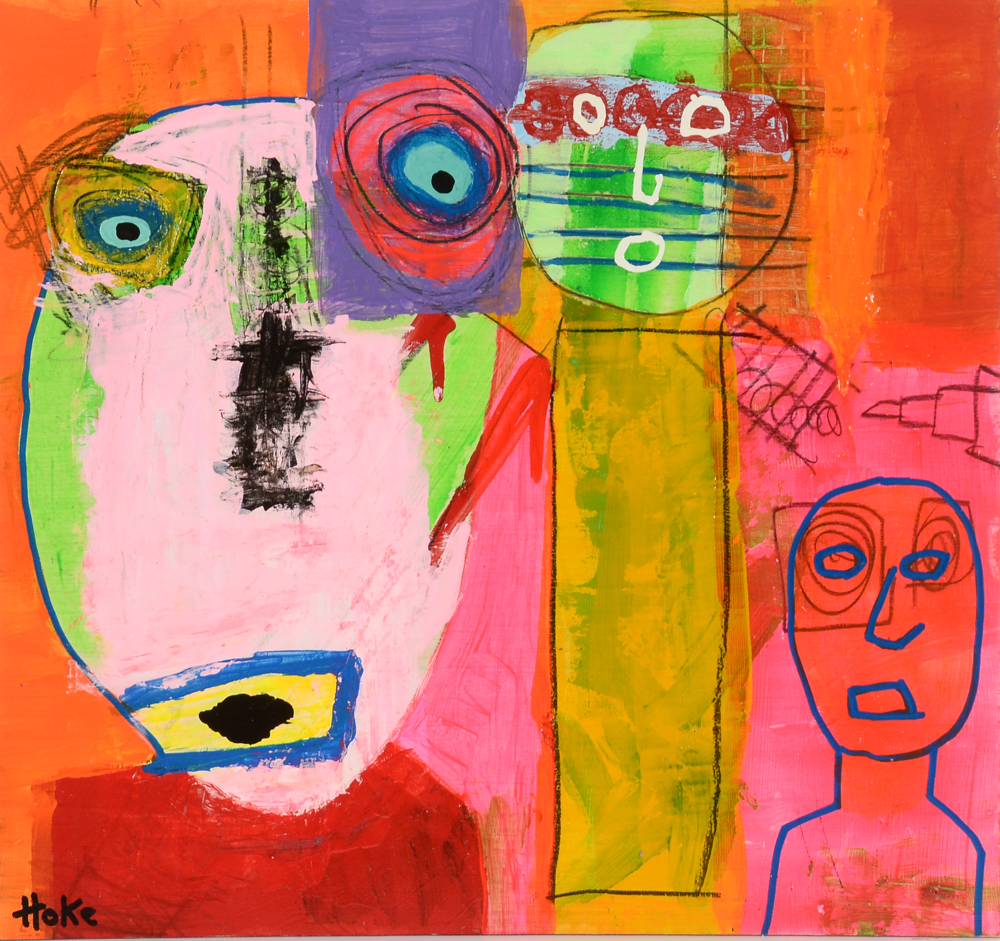 Bob Hoke Original 2015 Outsider Art Acrylic Painting on Plywood "Circus Bingo"