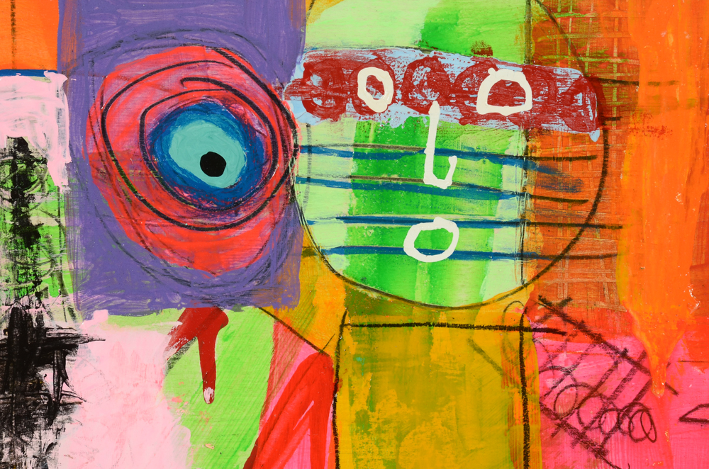 Bob Hoke Original 2015 Outsider Art Acrylic Painting on Plywood "Circus Bingo"