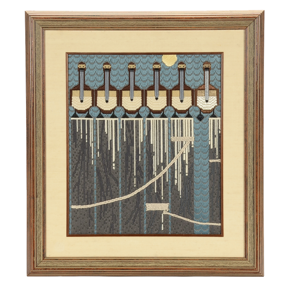 Framed Needlepoint after Charley Harper "Pier Group"