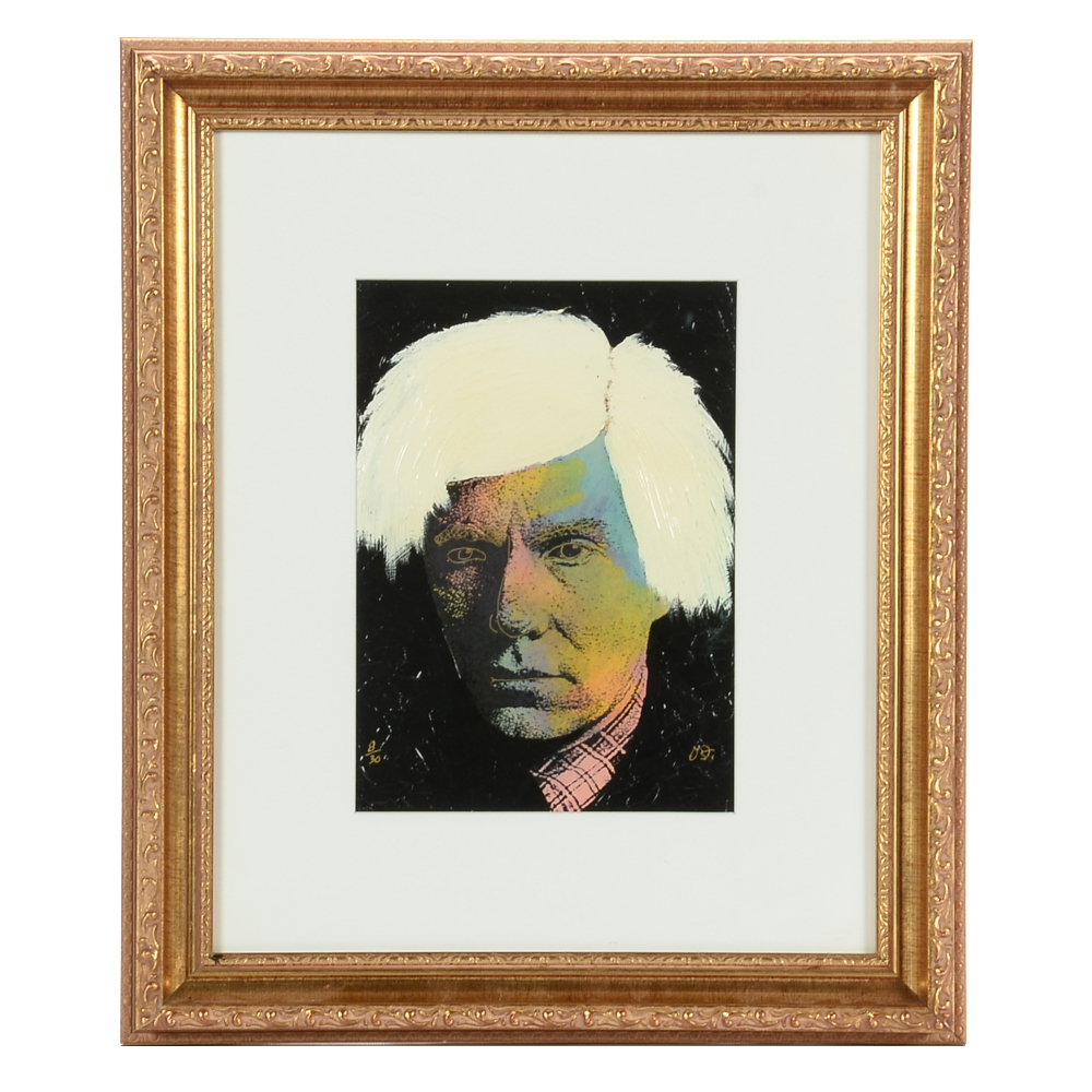 Original Mixed Media Limited Edition Portrait of Andy Warhol
