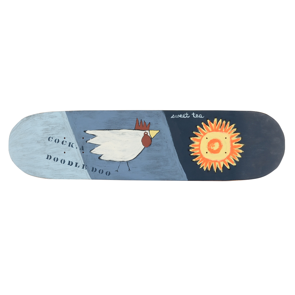 Sweet Tea Original Acrylic Folk Art Painting on Skateboard "Cock-a-Doodle-Doo"