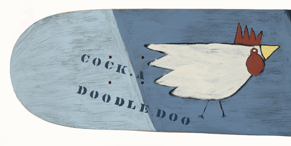 Sweet Tea Original Acrylic Folk Art Painting on Skateboard "Cock-a-Doodle-Doo"