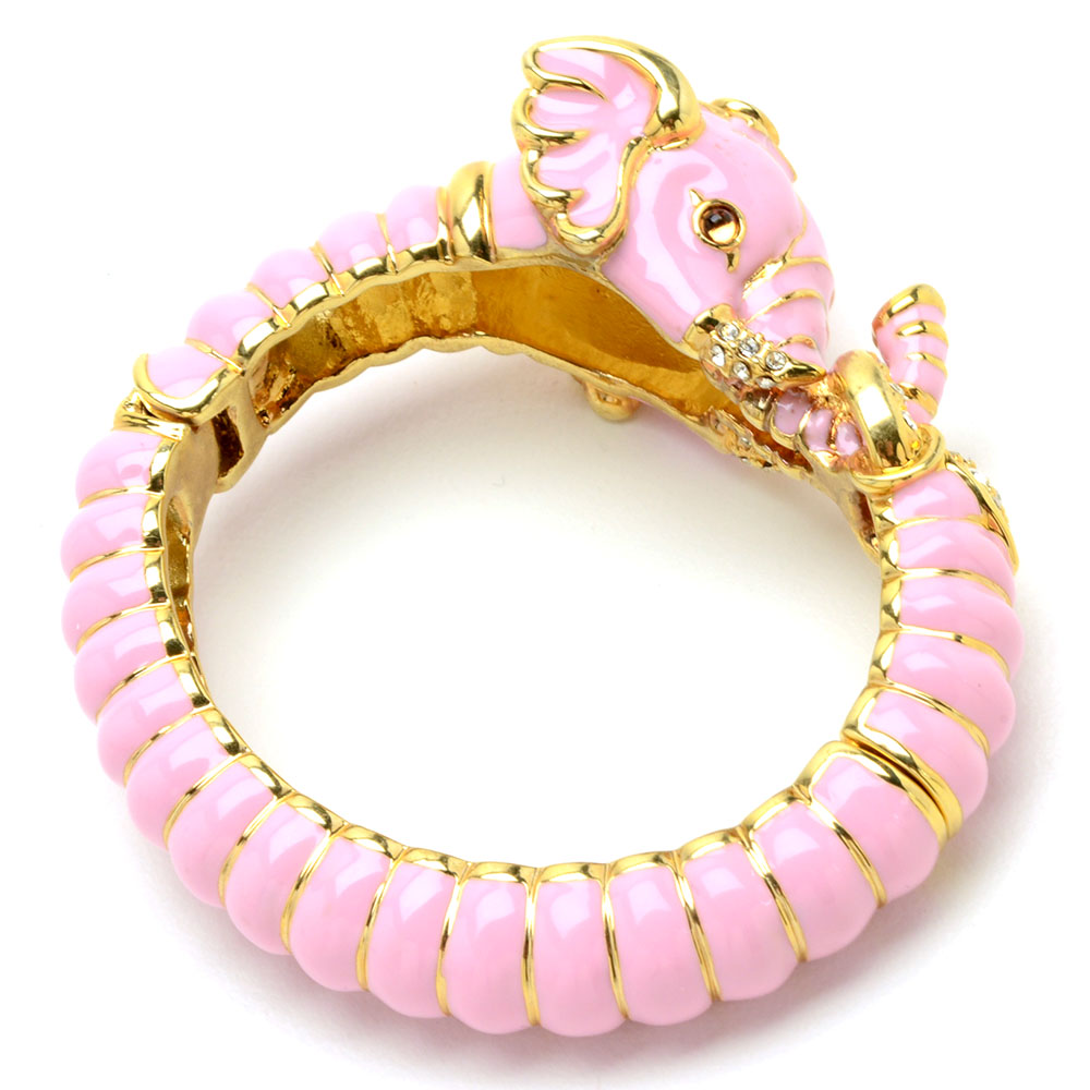 Kenneth Jay Lane Designer Pink Enameled Elephant Hinge Bracelet