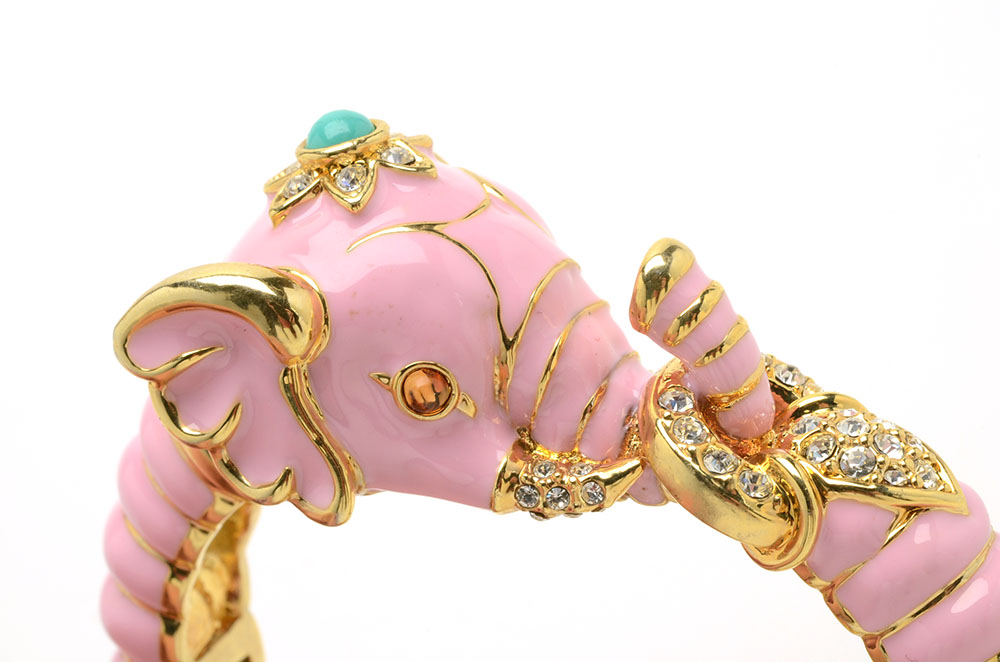 Kenneth Jay Lane Designer Pink Enameled Elephant Hinge Bracelet
