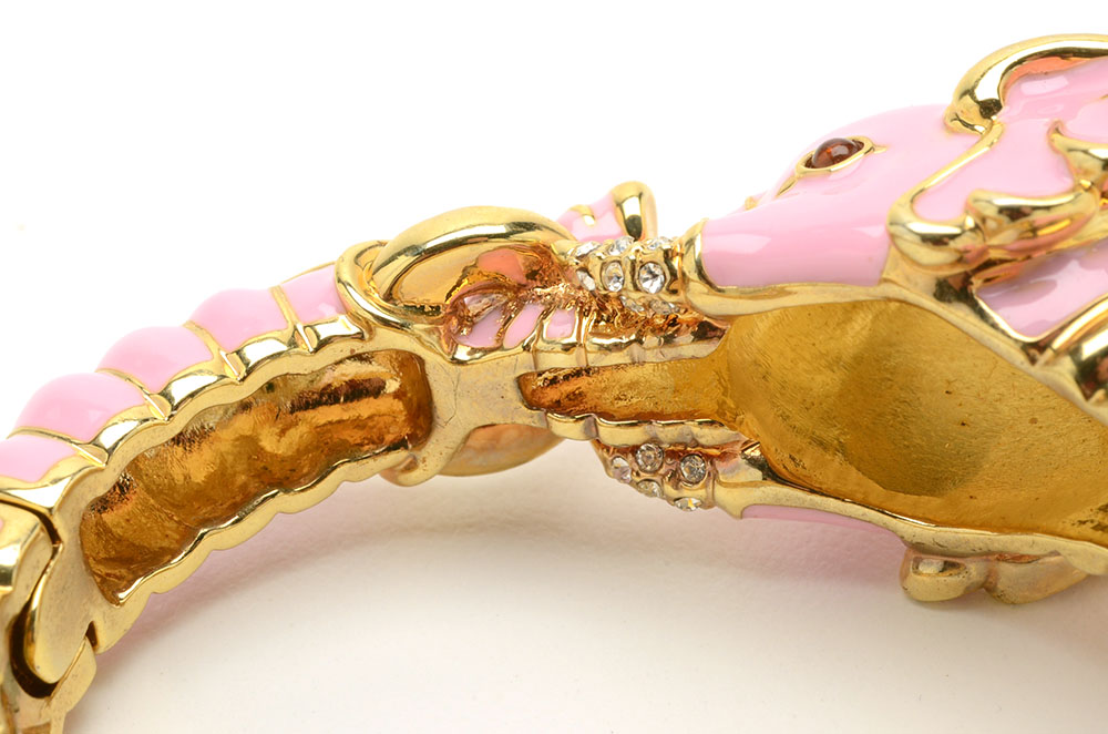 Kenneth Jay Lane Designer Pink Enameled Elephant Hinge Bracelet