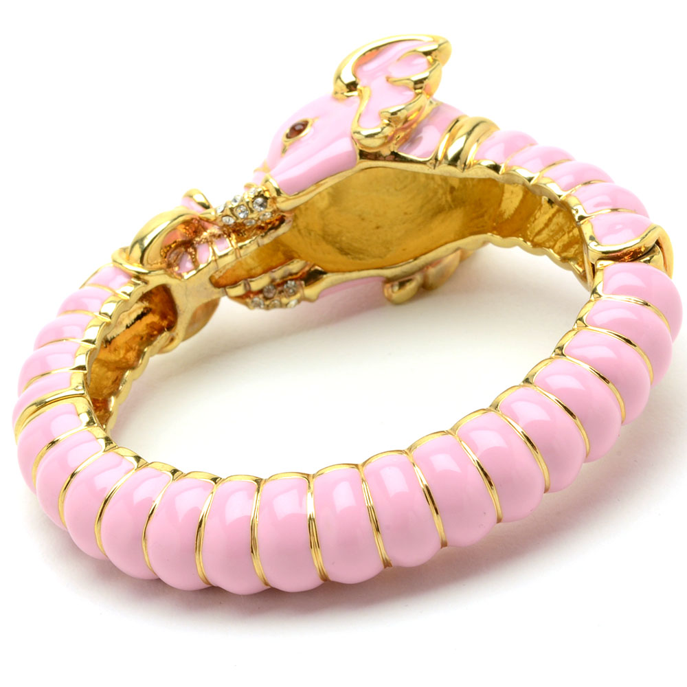 Kenneth Jay Lane Designer Pink Enameled Elephant Hinge Bracelet