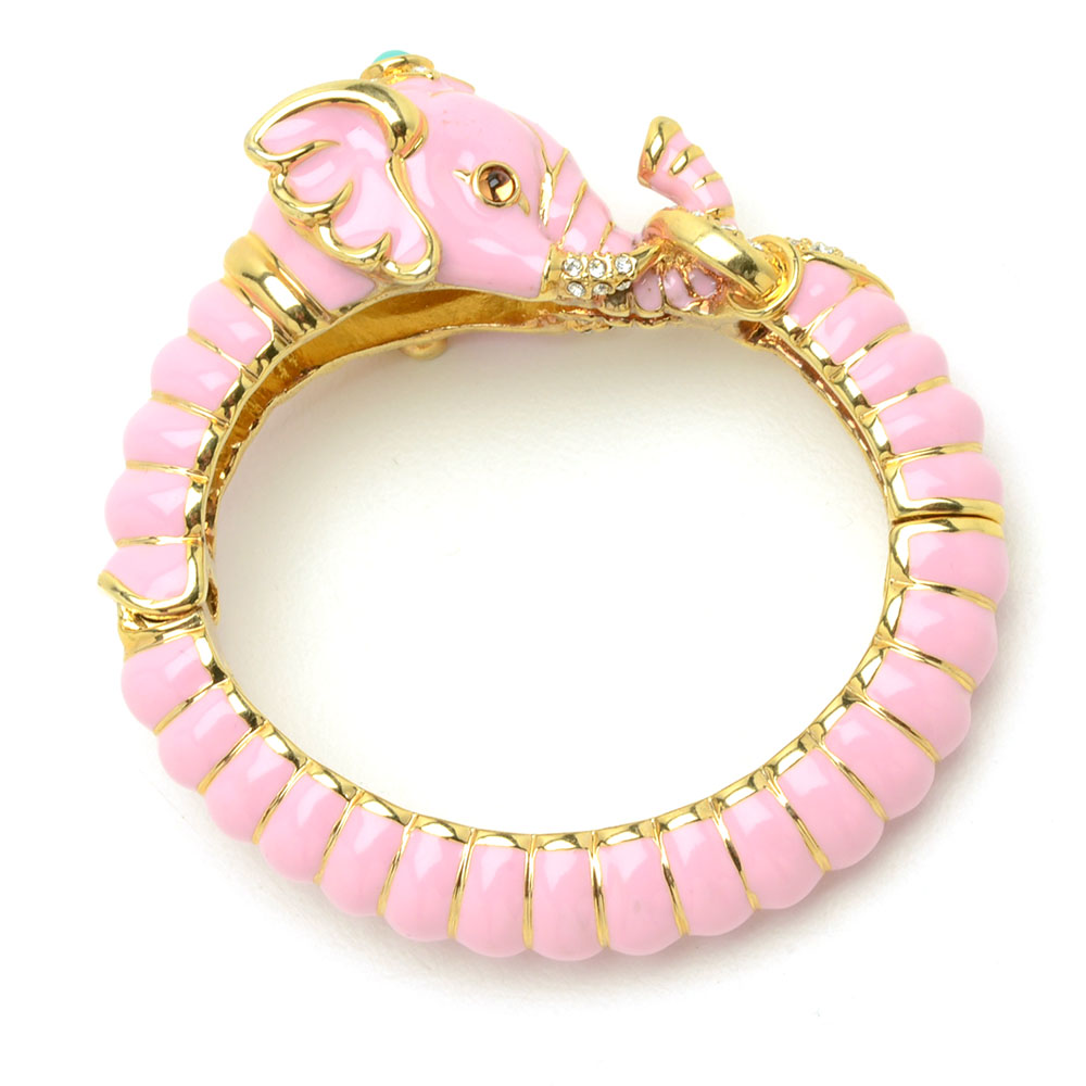 Kenneth Jay Lane Designer Pink Enameled Elephant Hinge Bracelet