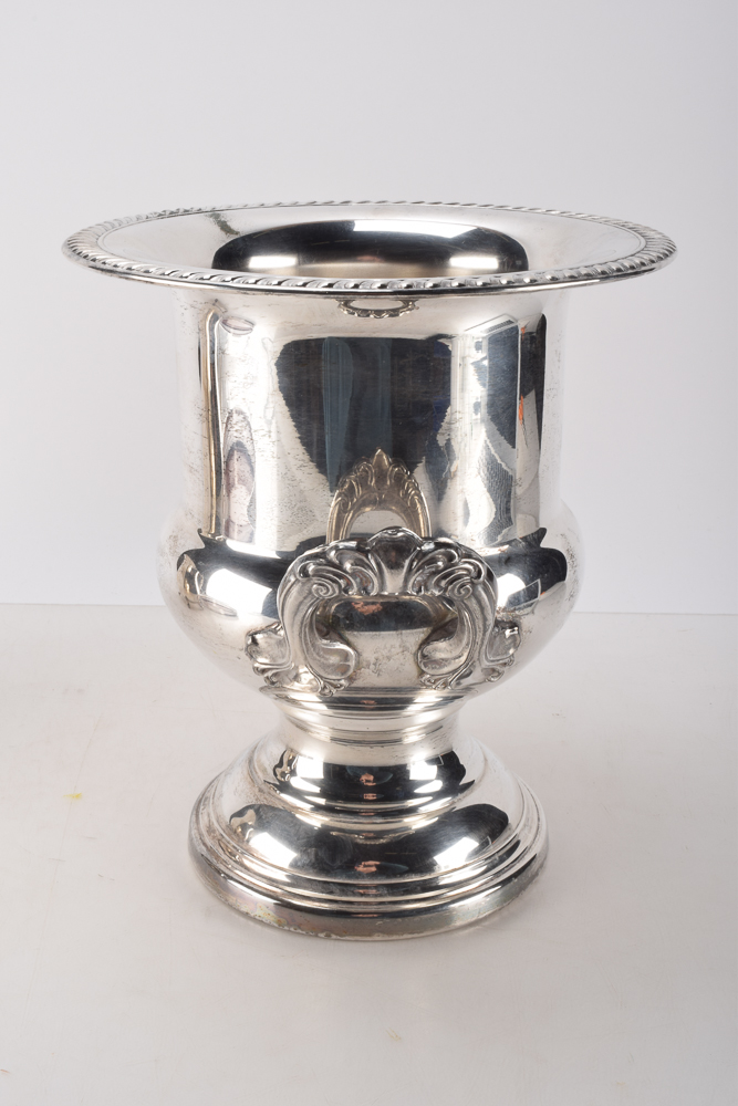 "Eales 1779" Leonard Silver Plate Champagne Cooler, Water Pitcher, and Round Tray