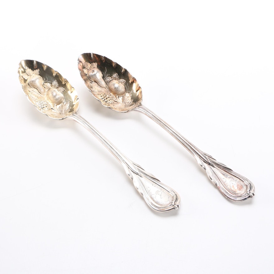 Martin, Hall & Co. Armorial Silver Plate Berry Spoons