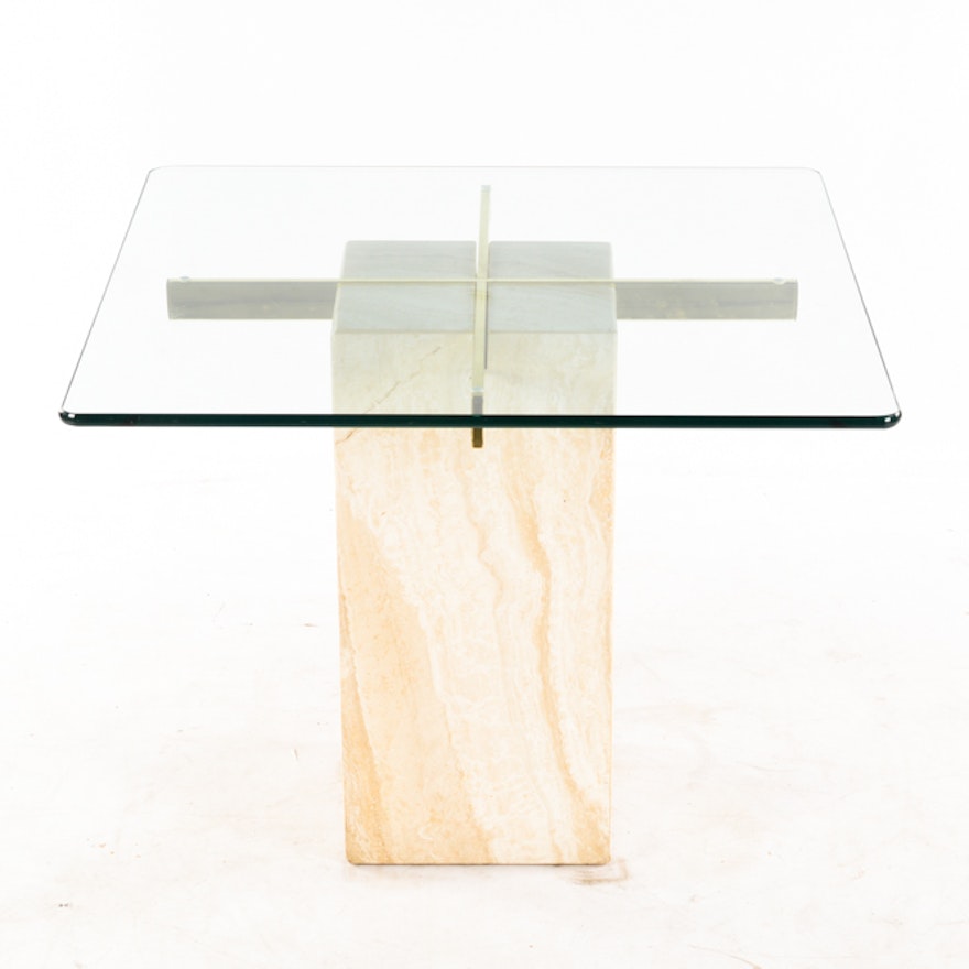 Mid Century Modern Marble and Glass Side Table