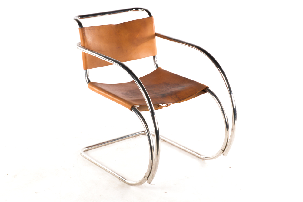 "MR20" Tubular Metal and Leather Chair by Knoll