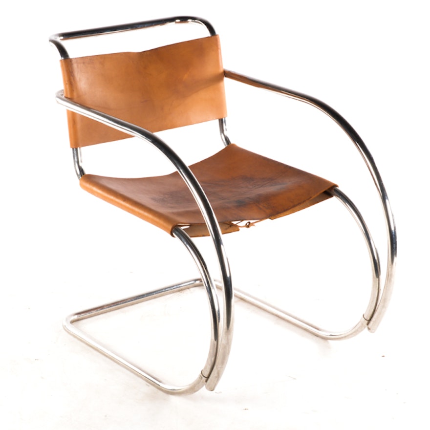 "MR20" Tubular Metal and Leather Chair by Knoll