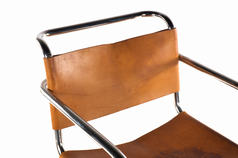 "MR20" Tubular Metal and Leather Chair by Knoll