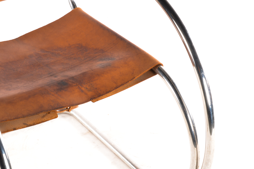 "MR20" Tubular Metal and Leather Chair by Knoll