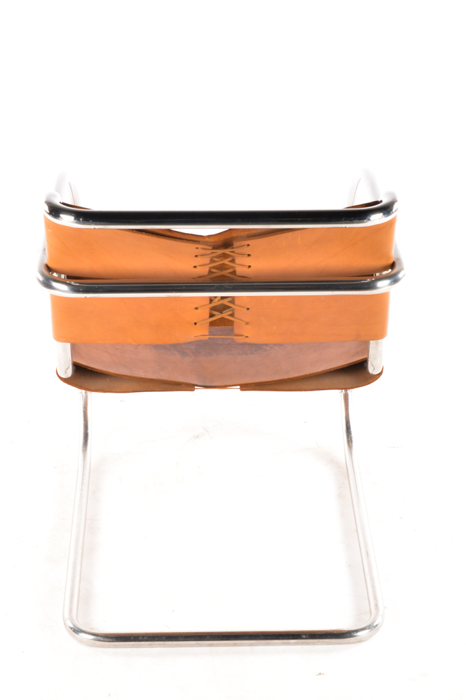 "MR20" Tubular Metal and Leather Chair by Knoll