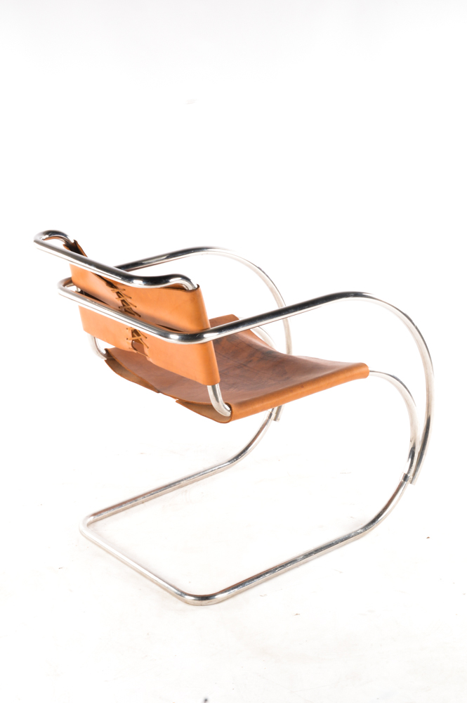 "MR20" Tubular Metal and Leather Chair by Knoll