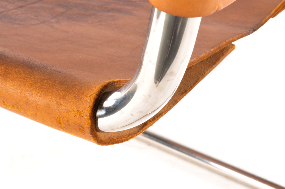 "MR20" Tubular Metal and Leather Chair by Knoll