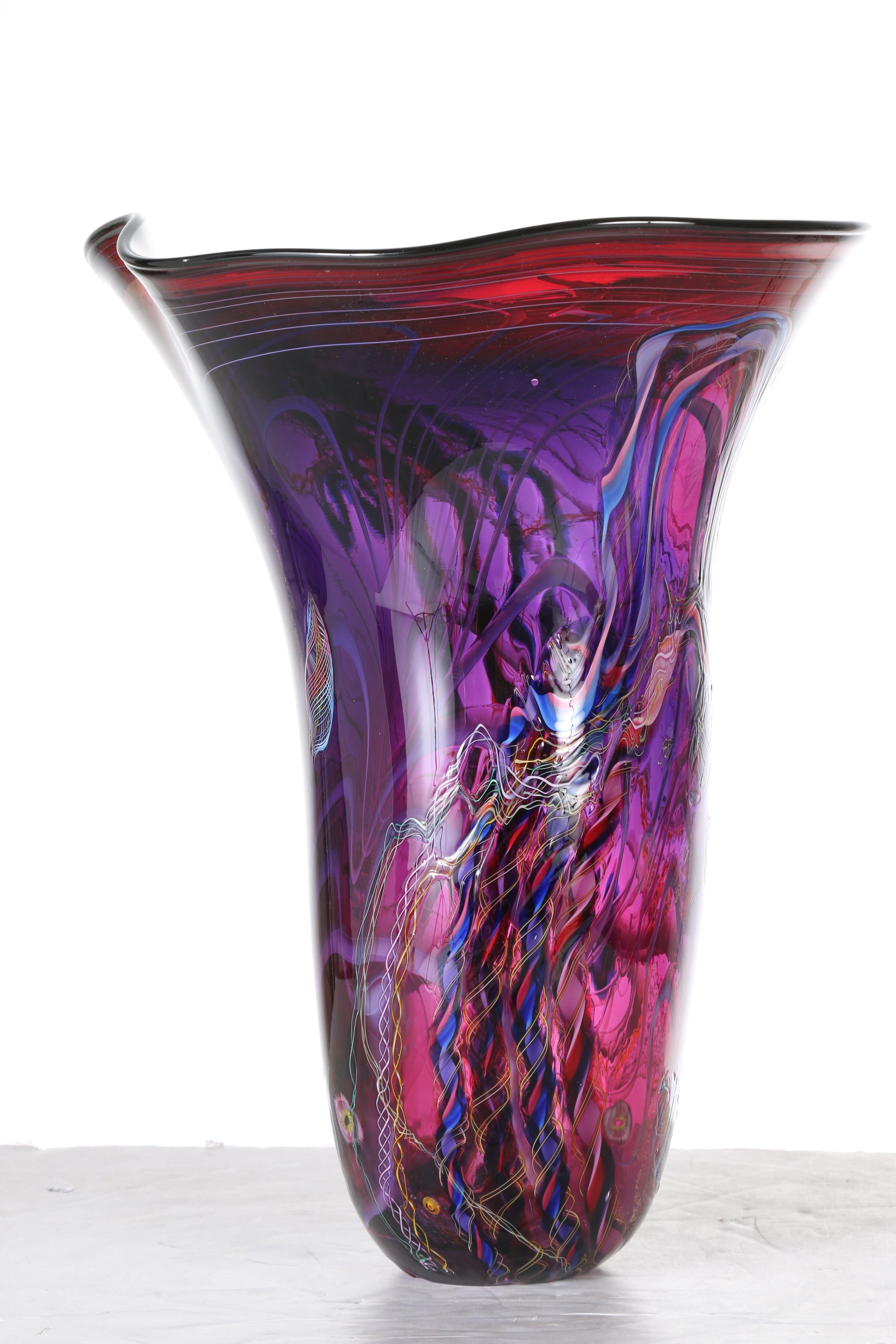Dutch Schulze "Dreamscape" Art Glass Vase in Purple and Red