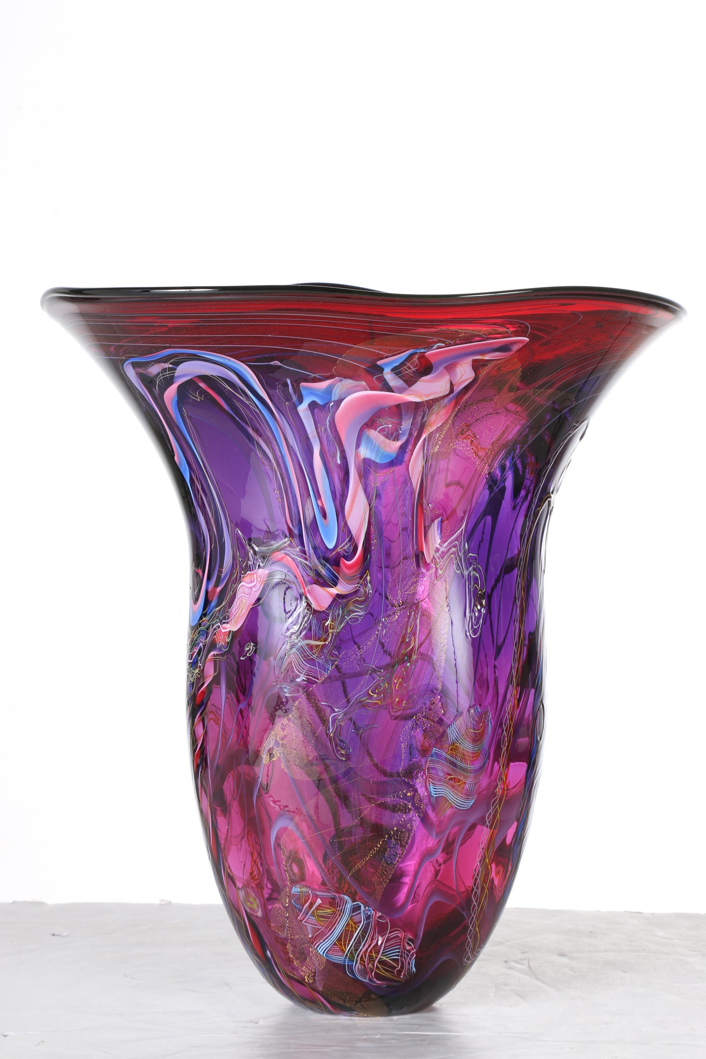 Dutch Schulze "Dreamscape" Art Glass Vase in Purple and Red