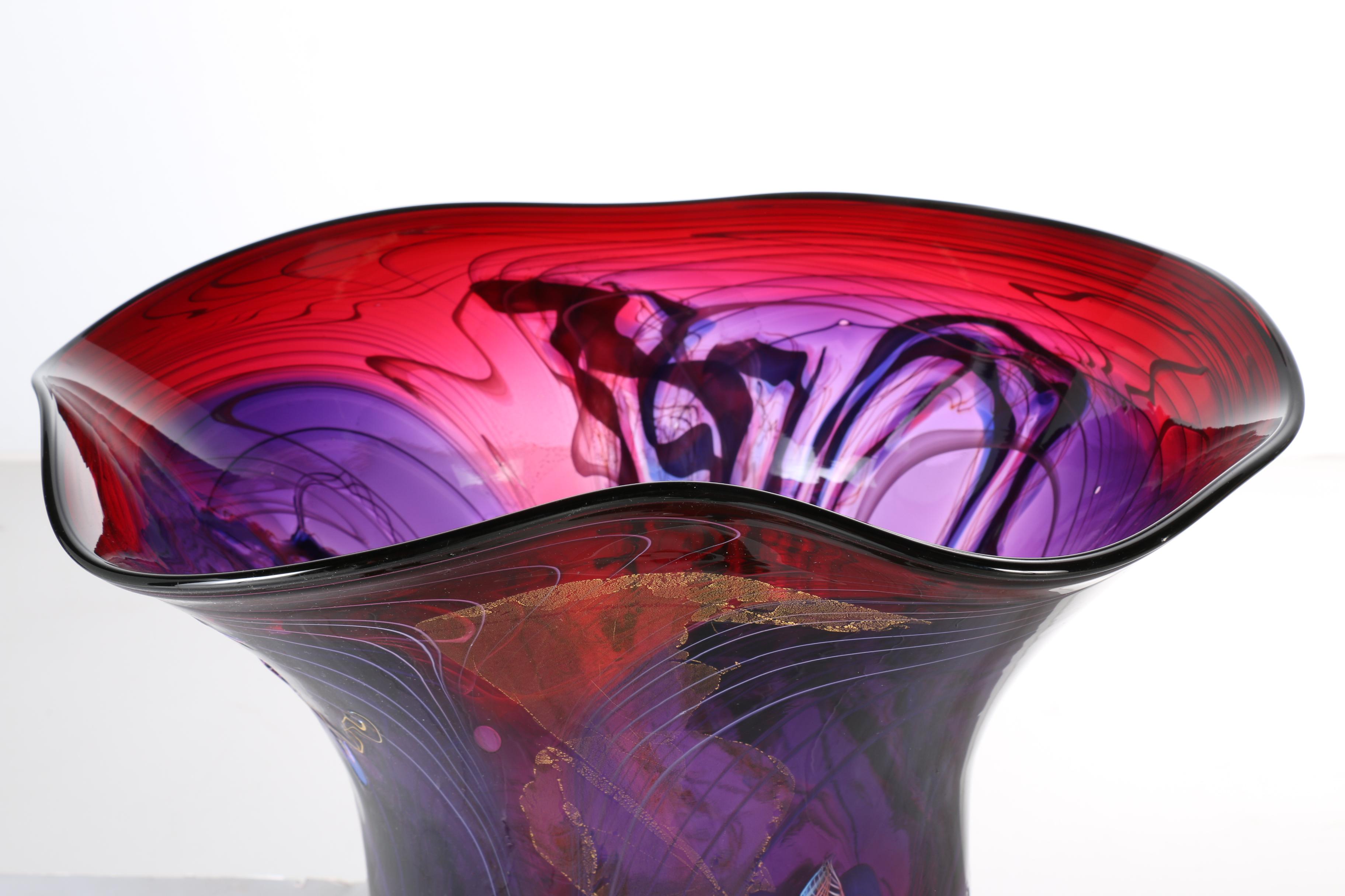 Dutch Schulze "Dreamscape" Art Glass Vase in Purple and Red