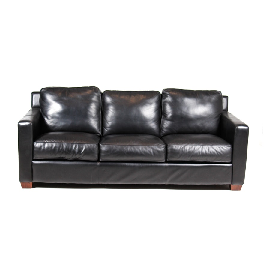 Thomasville Black Leather Sofa