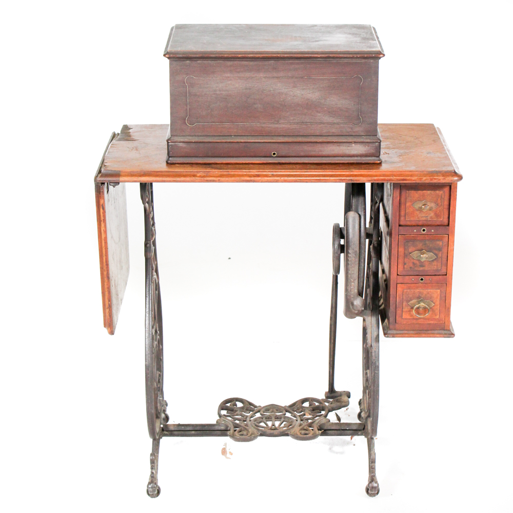 Antique  Wilcox & Gibbs Sewing Table and Machine
