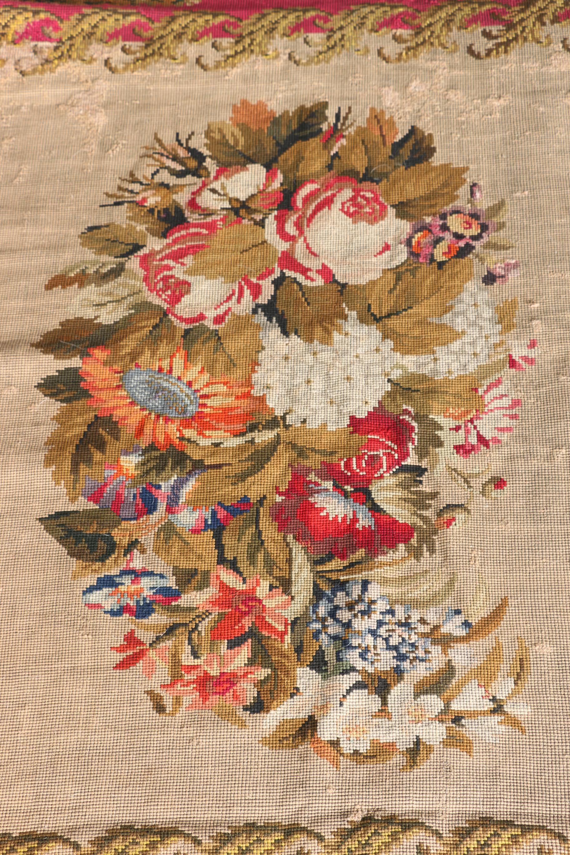 Antique Needlepoint Aubusson Carpet Runner