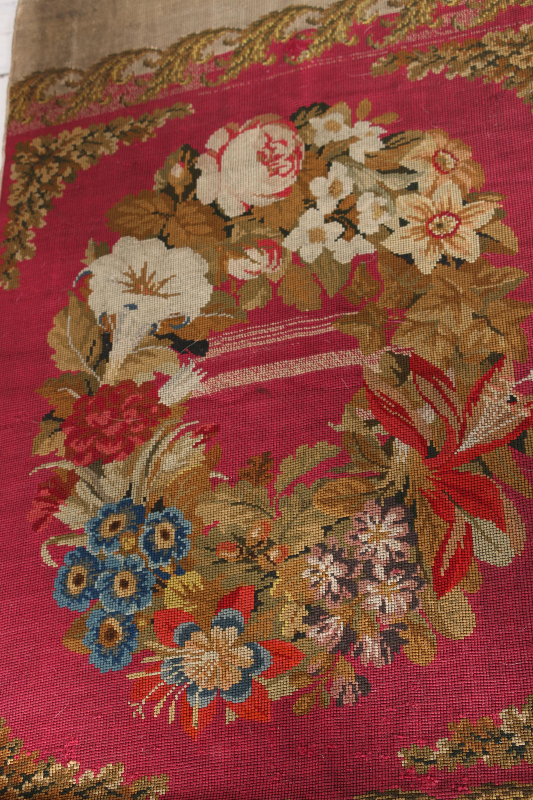 Antique Needlepoint Aubusson Carpet Runner