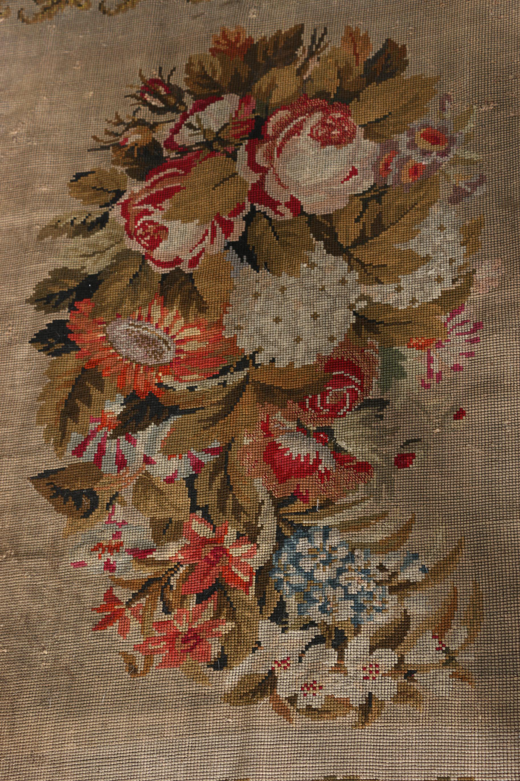 Antique Needlepoint Aubusson Carpet Runner