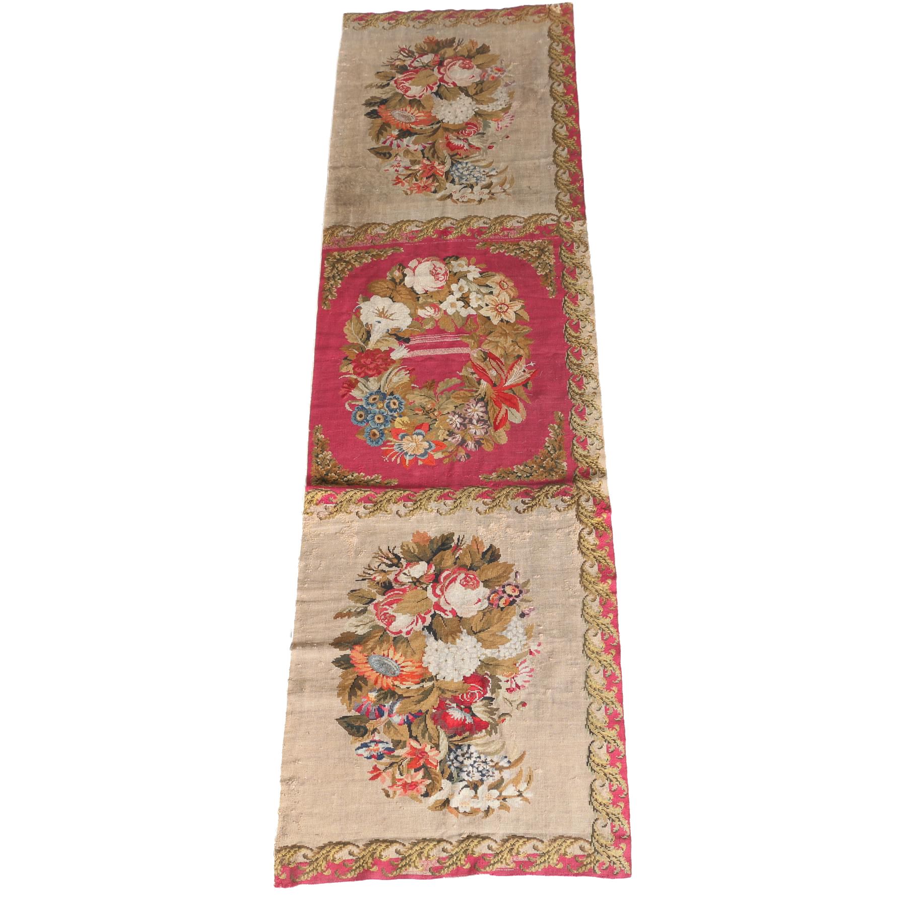 Antique Needlepoint Aubusson Carpet Runner