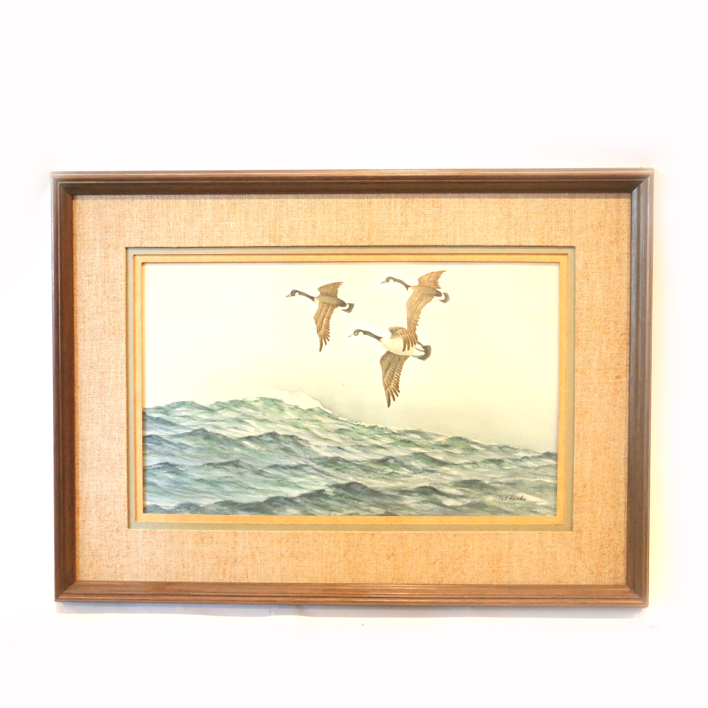 Ted Hanks Original Watercolor on Canvas of Geese in Flight