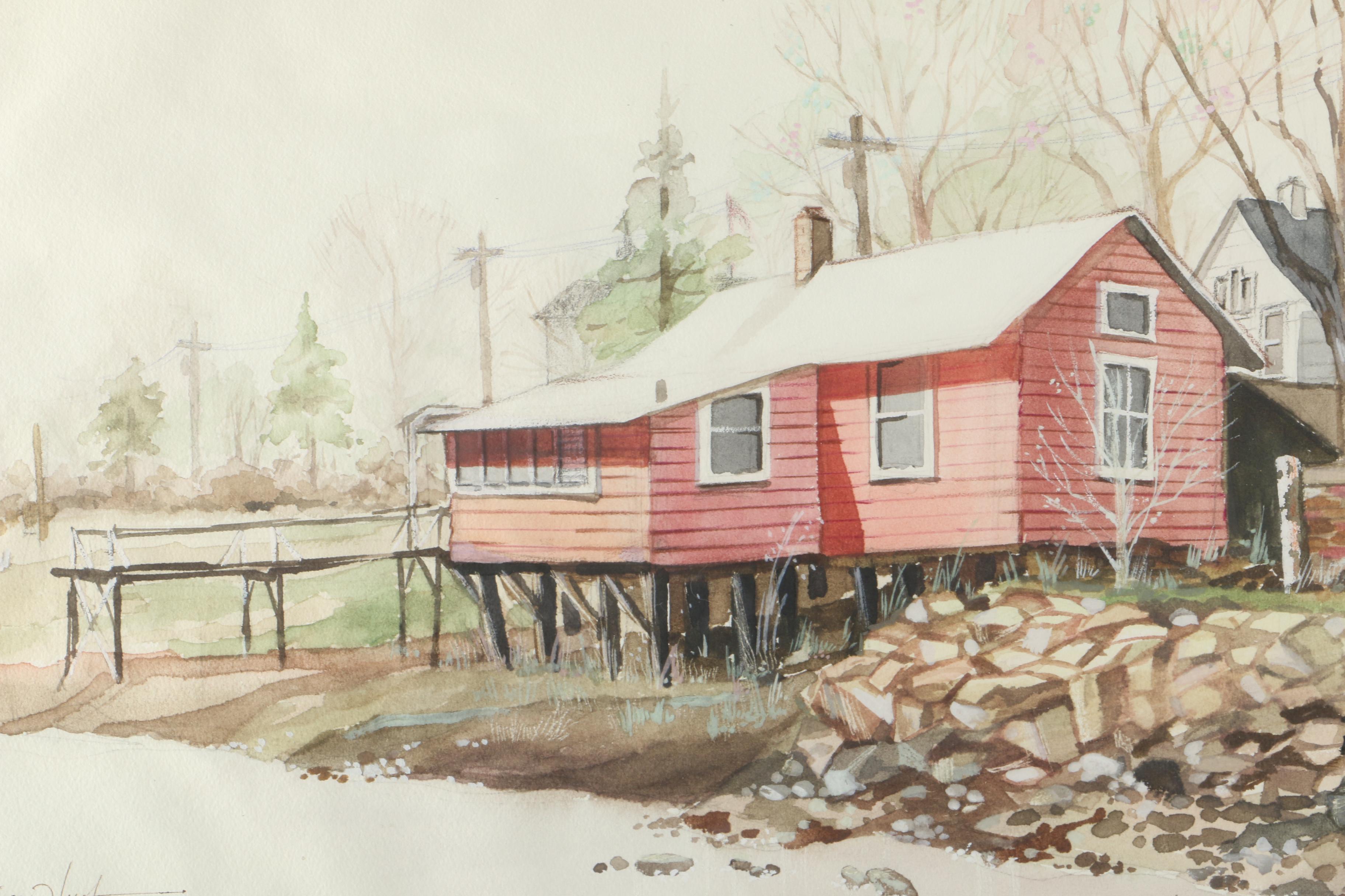 Denise Huot Watercolor on Paper "Theatre Cottage, Stratford, CT"