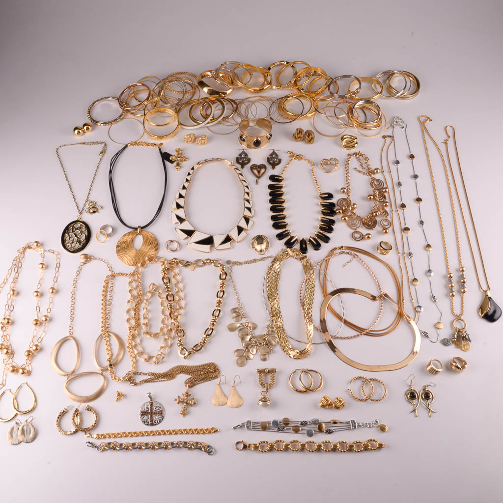 Collection of Gold and Black Costume Jewelry