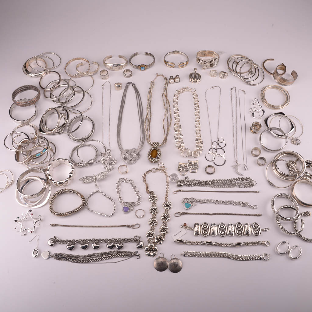 Assortment of Silver Tone Fashion Jewelry