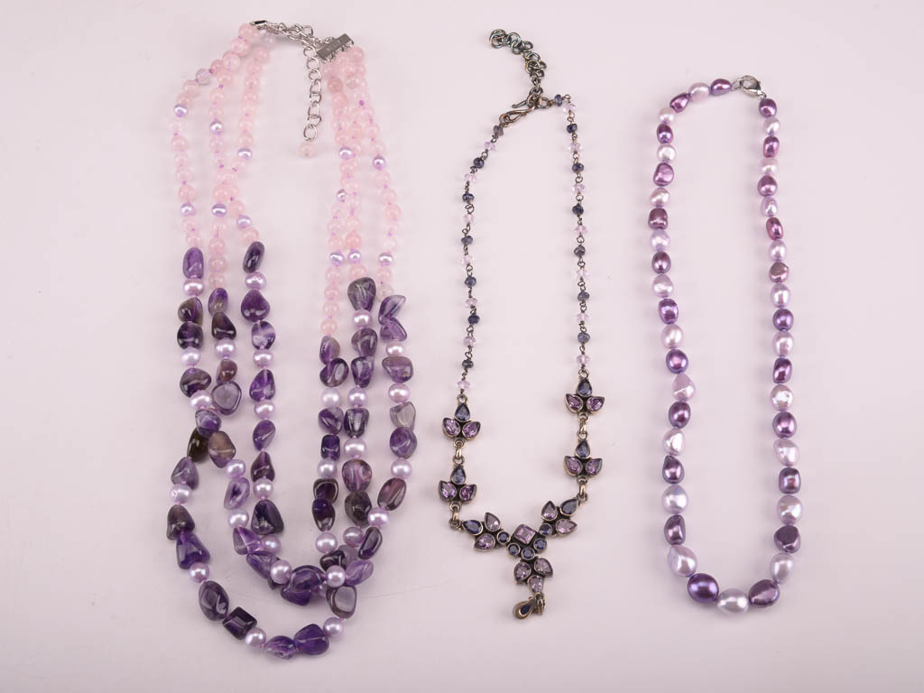 Collection of Purple and Silver Tone Fashion Jewelry