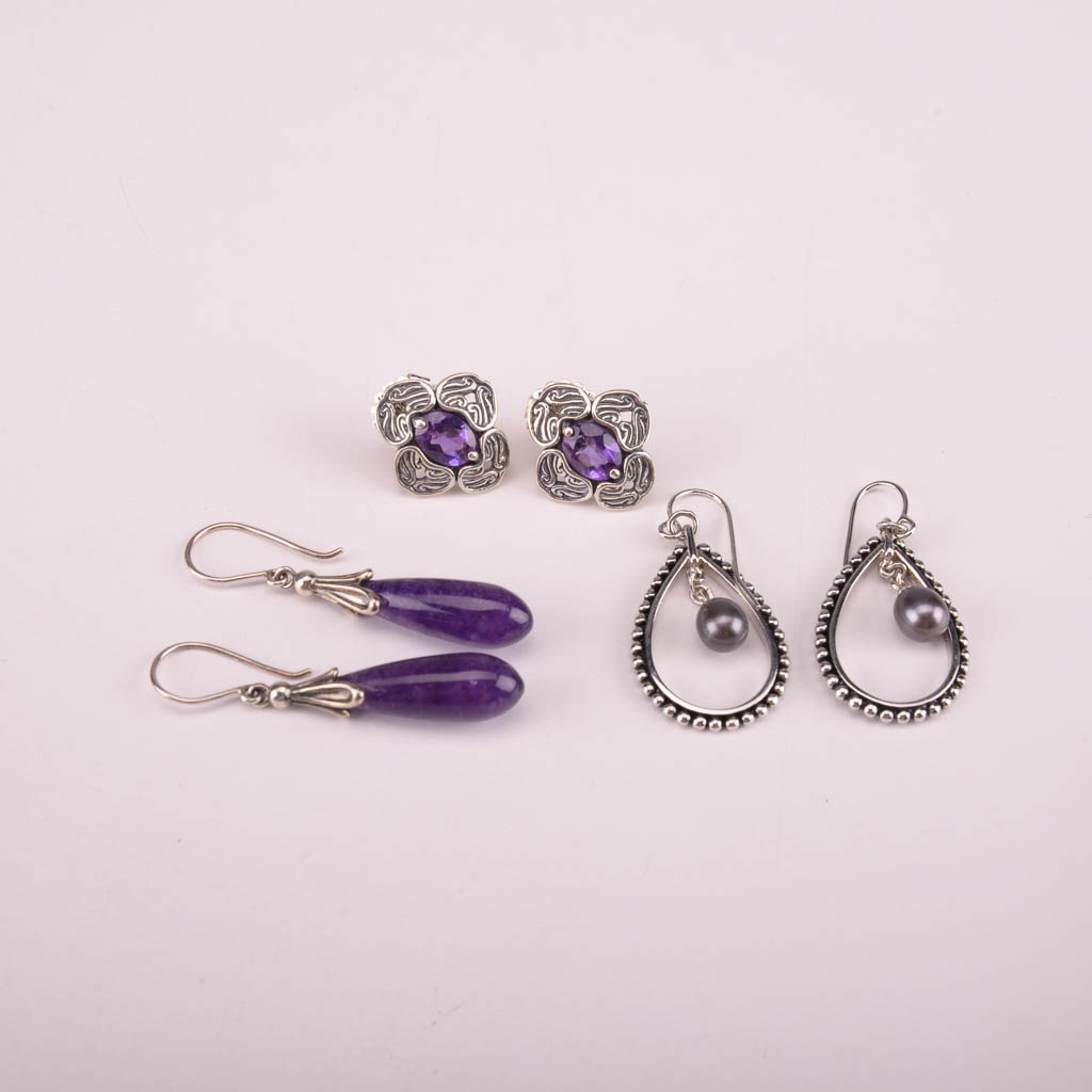 Collection of Purple and Silver Tone Fashion Jewelry