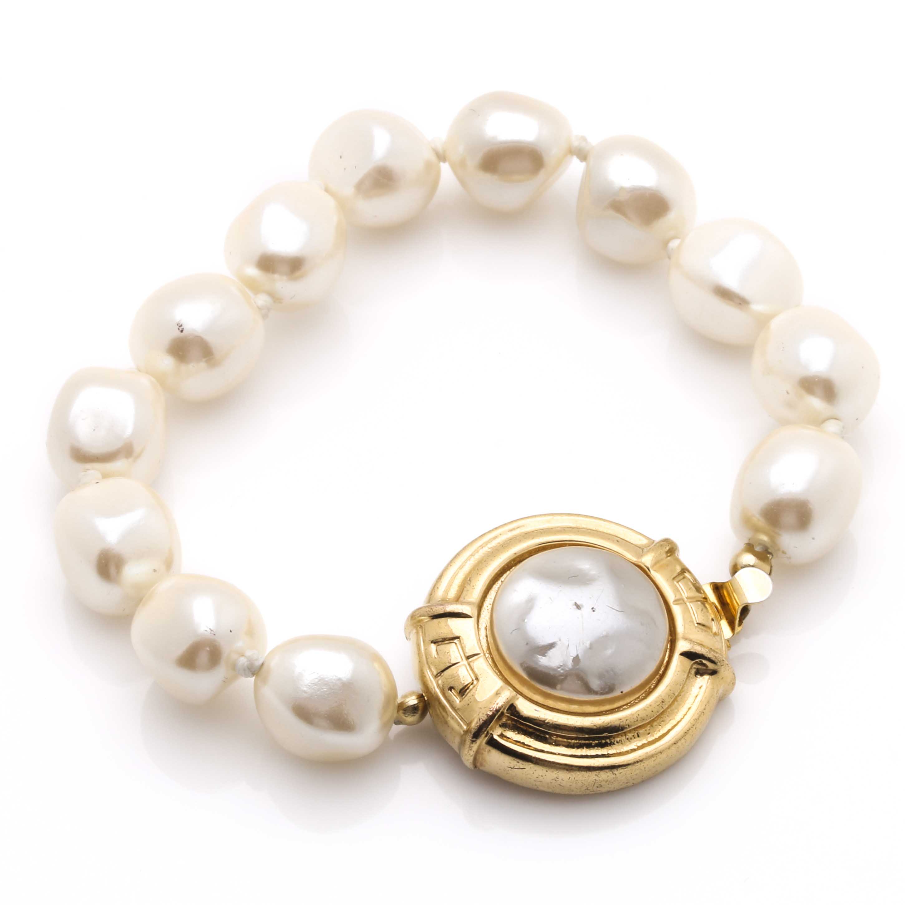 Gold Tone Givenchy Bracelet With Faux Pearls
