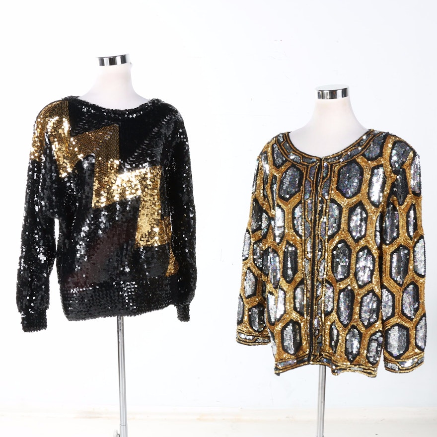 Patterned Sequined Top and Jacket