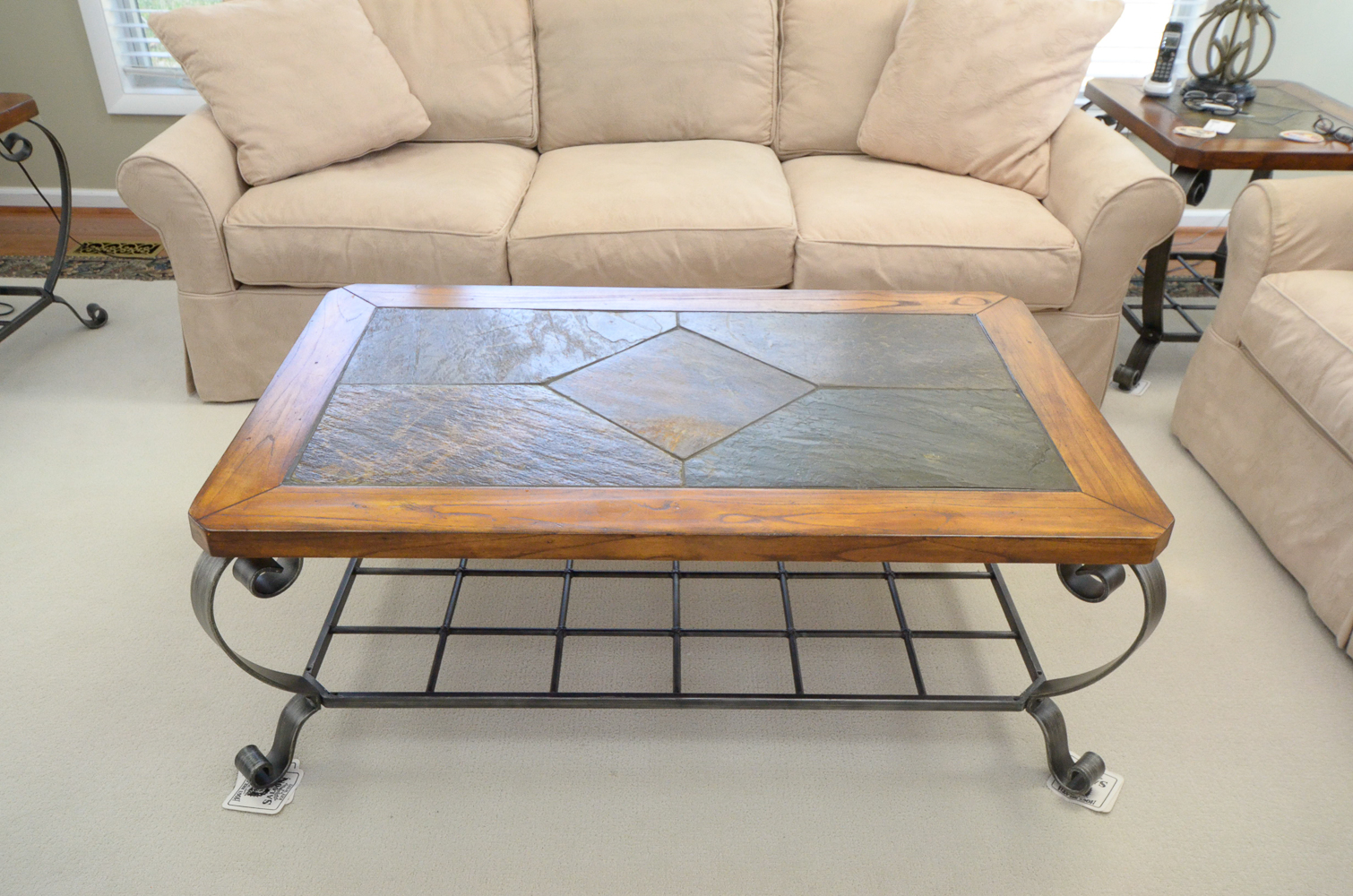 Wood and Stone Tile Coffee Table