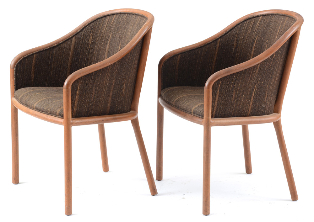 Pair of Curvilinear Teak Framed Arm Chairs