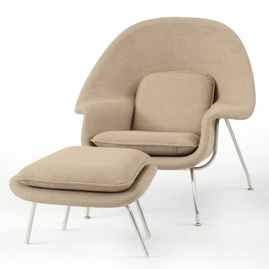 Modernist "Womb Chair" with Ottoman
