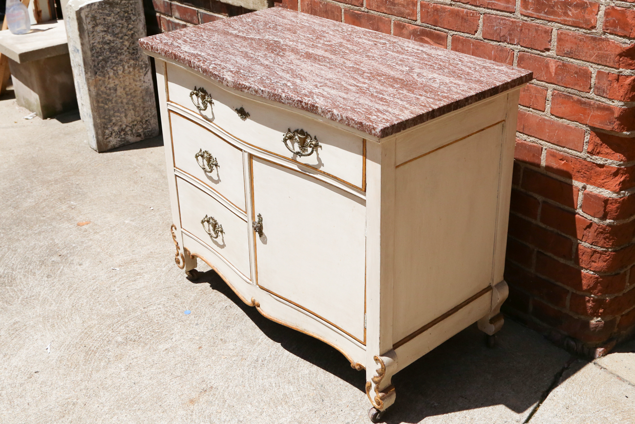 French Provincial Style Storage Chest With Marble Top